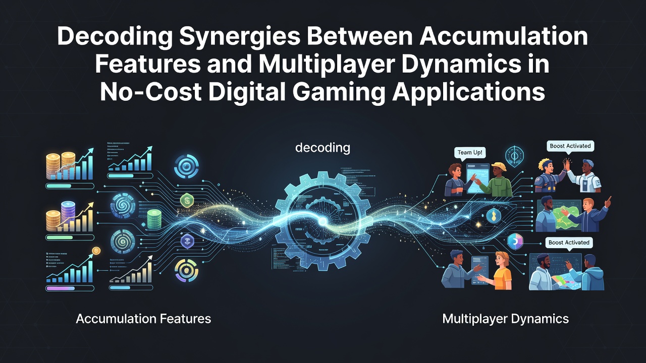 Illustration showing accumulation points merging with live multiplayer interactions in free mobile gaming apps