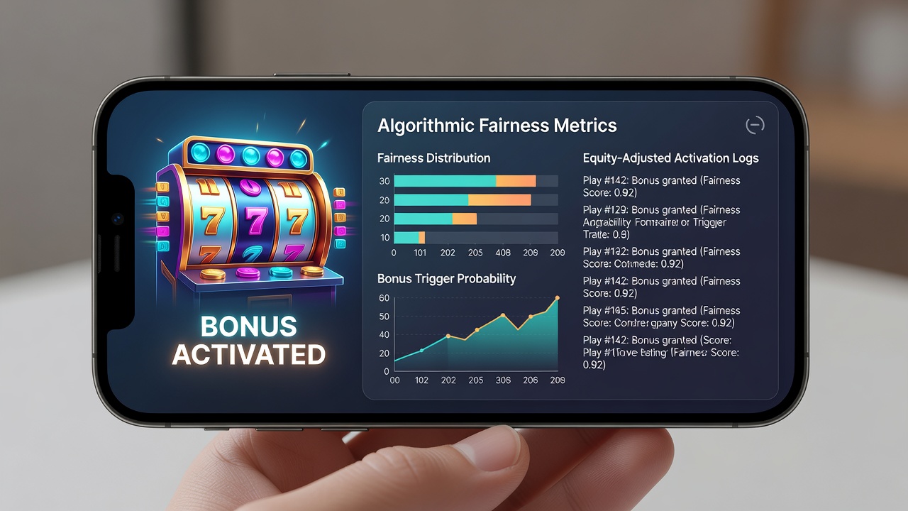 Close-up of code and fairness metrics dashboard used in slot simulation testing