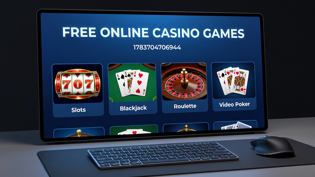 Mobile device displaying free casino game interfaces with various slot and table options