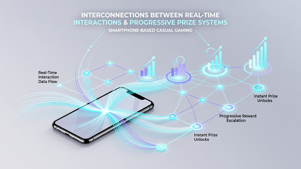 Mobile app interface showing interconnected progressive jackpot growth alongside live player interactions