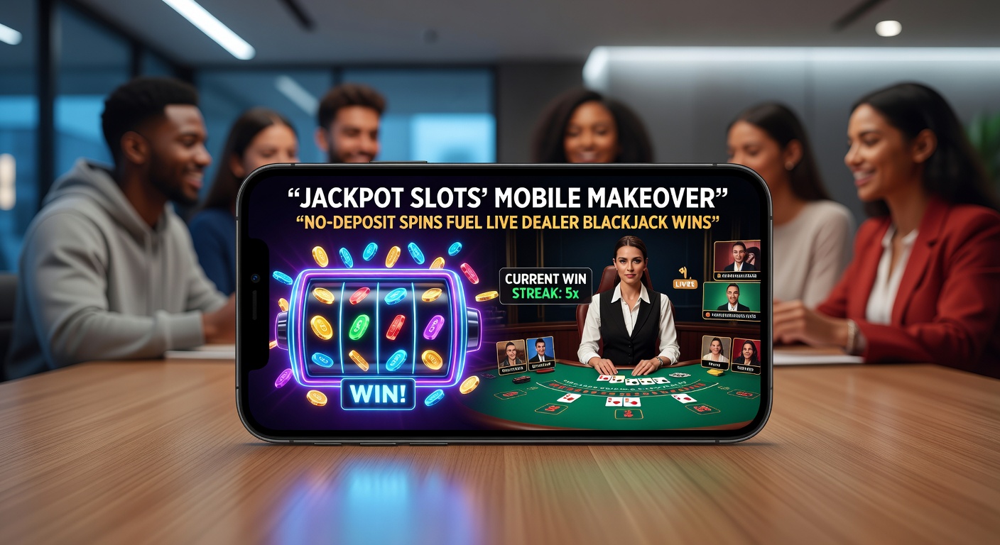 Live dealer blackjack table on a mobile device with jackpot slot bonus overlays and player win notifications