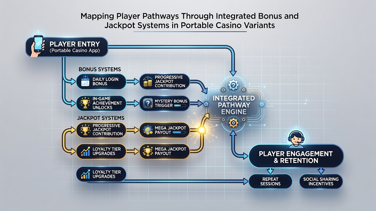 Analytics dashboard illustrating player pathway progression through bonus stages and jackpot milestones in mobile casino apps