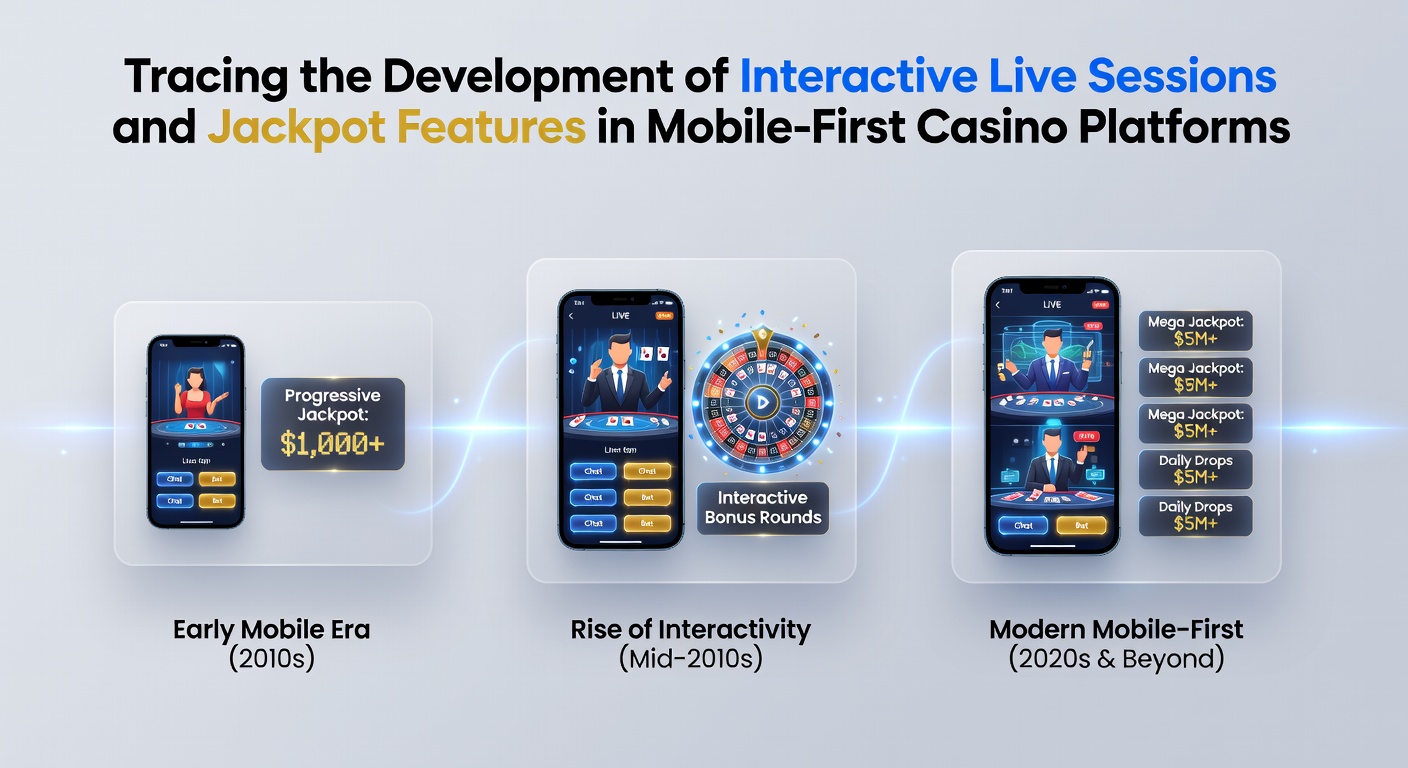 Early mobile casino interfaces evolving into interactive live sessions with jackpot integrations on smartphones